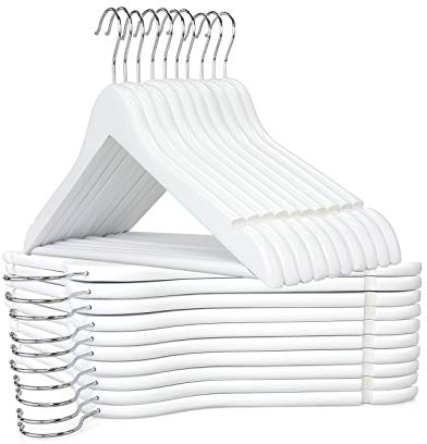 20 Stück Kleiderbügel aus Holz mit Rockkerben und Hosensteg,360 Grad drehbar,hochwertige Kleiderbügel aus Holz für Hosen, Kleider, Kleidung (Weiß, 20 Stück)