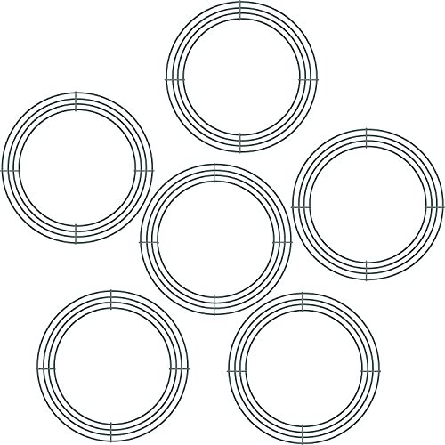 Sumind 6 Pieces Wire Wreath Frame Metal Wire Rings Dark Green Round Wreath Form Making Rings for Christmas Floral Home Party Decoration (10 Inch)