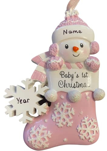 Christmas Decoration Baby's First Xmas Tree Bauble Baby Girl Pink Stocking
