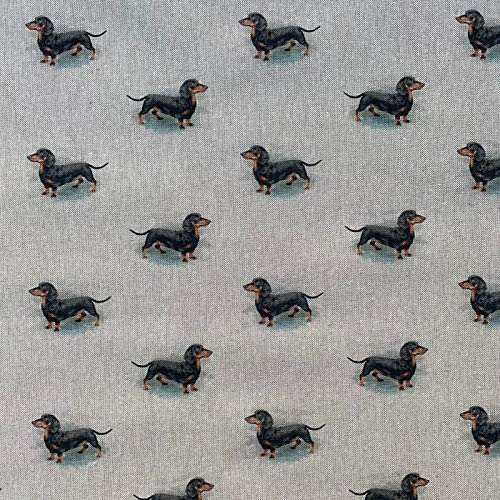 Stoff mit Tier-Digitaldruck, Baumwolle, Leinenoptik, für Vorhänge, Jalousien, Basteltaschen, Nähen, Quilten, Patchwork und Polstermöbel, 140 cm breit, Meterware (Dackel)