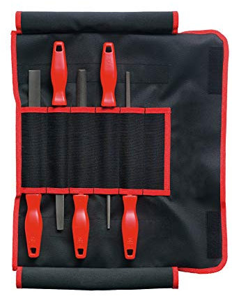 F. DICK Werkstattfeilensatz 5-teilig (inkl. Rolltasche, Feilen mit Kunststoffgriff, Hieb 2, geeignet für Holz, Stahl, Eisen, NE-Metall, für mittleren Materialabtrag, Feilensatz, 200 mm) 1308202