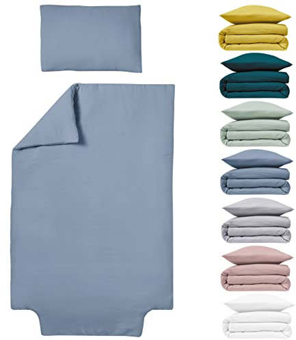 Le Lit de Mon Bébé - Bettwäsche-set Bettbezug für Bettdecke 100x135 cm - 100x140 cm + Kissenbezug 40x60 cm - Graublau - 100% Baumwollmusselin Gaze (Dreischicht) für Kinderbett Wiege Korb…