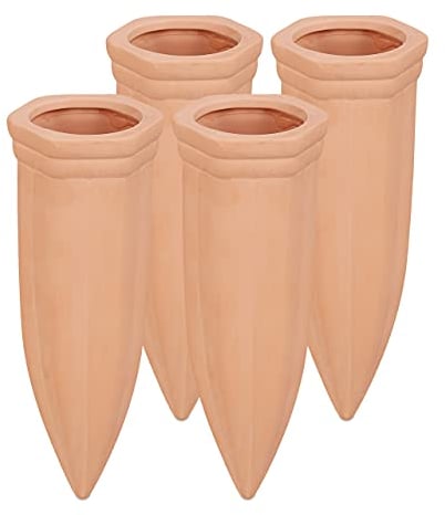 Relaxdays Tonspitzen Bewässerung, 4er Set, Gießhilfe für 1,5 l PET Flaschen, Gießkegel HBT: 15 x 5,5, x 5 cm, terracotta