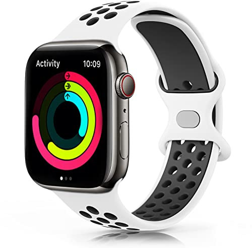 TOOB Cinturino per Apple Watch 45mm 44mm 42mm 41mm 40mm 38mm 49mm, Cinturino in Silicone Morbido e Traspirante per iWatch/Apple Watch Series 9 8 7 6 5 4 3 2 1 SE Ultra (42/44/45/49mm, Bianco/nero)