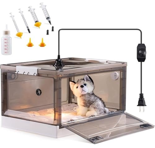 LTM Incubator for Newborn Puppies and Kittens, Nebulized Oxygen Intensive Care Unit for Dogs and Cats, Pet Incubator with Nebulization Kit and Pet Heating Iamp, Temperature Detection and Cotton Pad