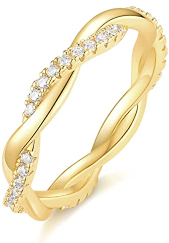 Titaniumcentral Damen Eternity Ring Zirkonia Schmal Vorsteckring Rosegold Gold Silber Verdreht Verlobungsringe Eheringe (Gelbgold,63 (20.1))