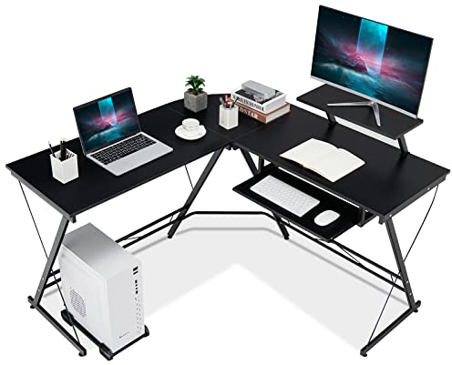 COSTWAY Eckschreibtisch, L-förmiger Gaming Schreibtisch mit Monitorständer, Tastaturablage und CPU-Ständer, Bürotisch Computertisch PC Tisch Gaming-Tisch für Gaming Home Office, 130 x 126,5 x 94 cm