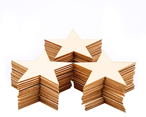 SAVITA 50 Stück 5cm Holzsterne, Unfertige Holzsterne zum Basteln Holzsterne Deko Holz Holzsterne Weihnachten für Anhänger DIY Handwerk Hochzeit Weihnachten Party Dekoration