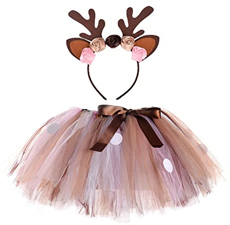 Hifot Disfraz de Reno para Niña, Falda Tutú y Diadema, Disfraz para Navidad Halloween Carnaval Cosplay Fiesta