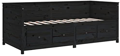 Susany Tagesbett Sofabett Gästebett Sofa Bettsofa Couch Bett Bettcouch Sofa Couch Bettgestell Schlafsofa Holzbett Schlafsessel Schlafcouch 197,5 x 82 x 80 cm (L x B x H) Mit Schubladen,Schwarz
