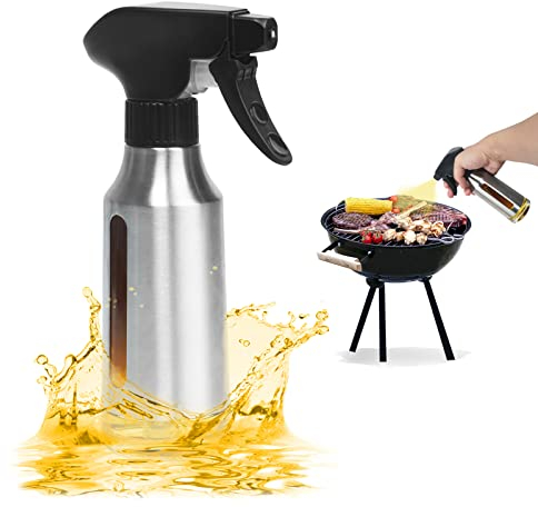 Haiaoxonr Sprühflasche, 180 ml Olivenölsprüher zum Kochen, Edelstahl-Ölsprühflasche für Luftfritteuse, Raps-Spritzer Flaschen für Grill, Salat, Essig, Küche, Backen, Braten