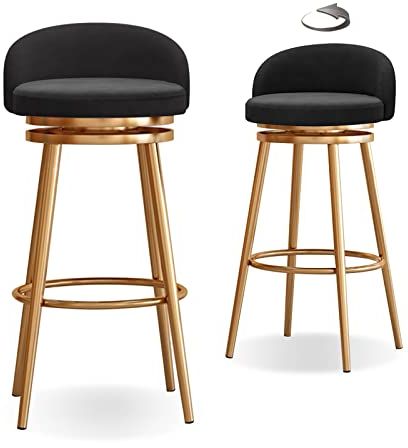 Knjlwa 2er Set Barstuhl, 360° drehbar Barhocker, Tresenhocker Bistrohocker Hocker mit Lehne und Fußstütze aus Samt Küchenstuhl mit Gold Metallgestell sitzhöhe 65 cm