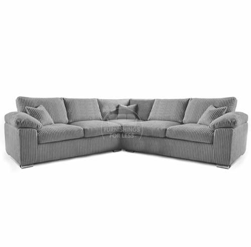 New Delta Large 5 Seater Corner Sofa Grey Jumbo Cord UK Manufactured Bespoke (Grey, 2 Corner 2)