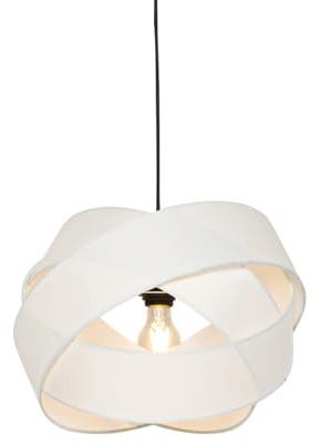 Qazqa Modern Pendelleuchte, Pendellampe - Cloth - Weiß, Rund, 38cm, Ideal als Wohnzimmerlampe