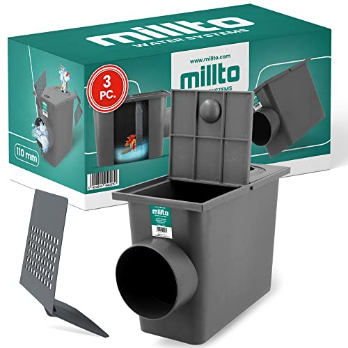 Millto™ Pozzetto per Pluviale 110 mm | Scarico Laterale Filtro per Tubo di Acqua Piovana Scatola Grondaia Cassetta Pioggia Polipropilene