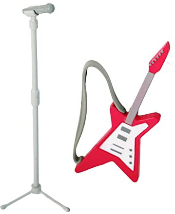 Fonowx 2pcs 1:12 Dollhouse Guitar And Microphone Set, Landscape Living Room Simulation Life Scene Ornaments