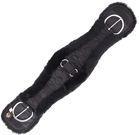 Merauno® Lammwolle Western Konturgurt Sattelgurt, aus Qualitäts Merino Lammwolle, spezielle anatomisch konkave Form, für bessere Rutschfestigkeit. Farbe: Schwarz 65cm