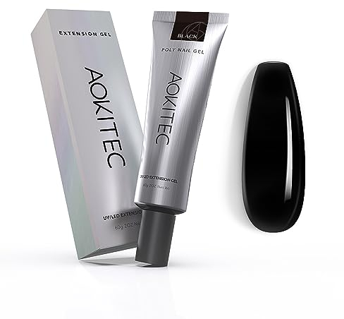 Aokitec 60ml Nagelverlängerung Gel,UV Nagellack Extension Nail Extension Gel Nägel Nagelverlängerung Acrylic False Nagelaufbaugel Nageldesign Gelnägel für Salon Hause DIY(Schwarz)
