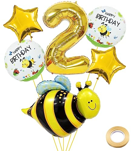 Weenkeey Große Biene Folienballon für 2. Geburtstag - Honigbienen Ballon, Gold Zahl 2 Luftballon für Baby Shower, Mädchen Jungen Party Deko
