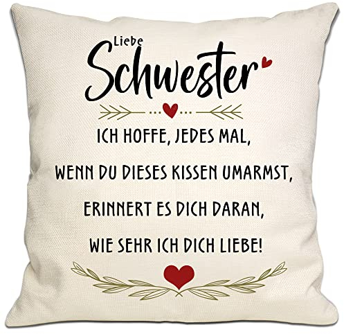 Bommex Schwester-Geschenk: 'Ich hoffe, jedes Mal, wenn Sie dieses Kissen umarmen, erinnert es Sie daran, wie sehr ich Sie Liebe' Kissenbezug für Schwester zum Geburtstag