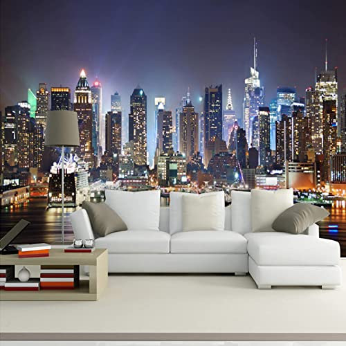 GIVLWF NYC Night Wall Mural - Urban Landscape Photo Wallpaper, Dining Room Kitchen Decoration, 150 x 105 cm