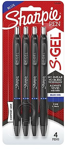 Sharpie® S Gelschreiber, feine Spitze, 0,5 mm, schwarze Barrels, blaue Tinte, 4 Stück