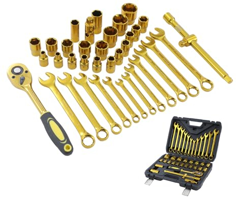 TOPWAY 1/2 Inch Socket Set 37PCs 8-32mm Metric Drive with 24-Teeth Quick Release Ratchet Wrench, Spanners and Universal Joints, Chrome Vanadium Steel, Mechanical Tool for Car Repair