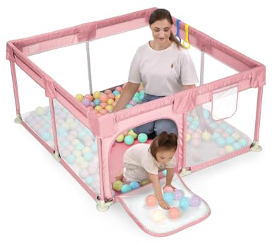 Dripex Laufstall Baby 127x127cm, Laufgitter Baby, Laufstall mit atmungsaktivem Netz, Laufgitter 210D Oxford Gewebe, Playpen, kinderlaufstall, Große Sicherheitsspielplatz, Rose