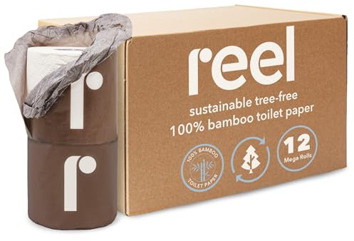 Reel Premium Bambus Toilettenpapier - 12 Rollen Toilettenpapier - 3-lagig aus baumfreien 100% Bambusfasern - Umweltfreundlich, Keine Plastikverpackung, septisch sicher