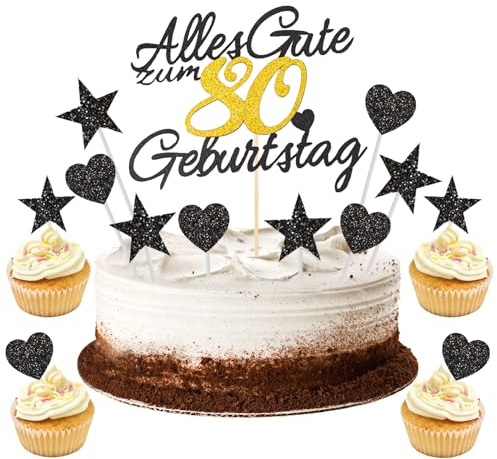 GoldRock 11 Stück Torten Deko 80. Geburtstag Mann Frau, Tortendeko, Kuchendeko, Alles Gute Zum Geburtstag, Cake Topper 80 Jahre