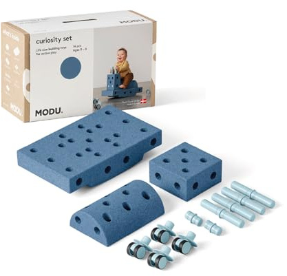 Das MODU Curiosity Set | Deep Blue & Sky Blue | Bauspielzeug in Lebensgröße | 10+ Bauideen für aktives Spiel & Motorik | Rutscher & Balance-Spielzeug | Kreatives Spiel, 0-6 Jahre