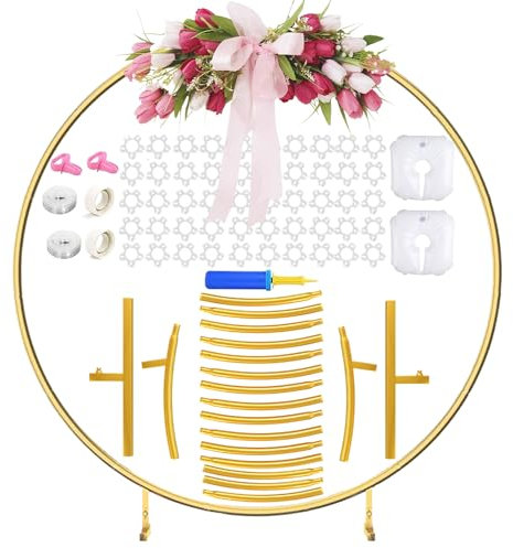 Round Balloon Arch Kit,2.2M Gold Metal Balloon Arch Stand,Balloon Hoop Stand,Round Backdrop Stand,Wedding Arch for Wedding, Birthday, Baby Shower Party Decoration Gold 7.2 FT