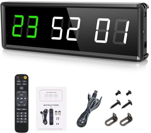 Timer Sport Minuteur Fitness Mural avec Télécommande Horloge pour Boxe Tabata EMOM MMA Gym (27x8.5cm)