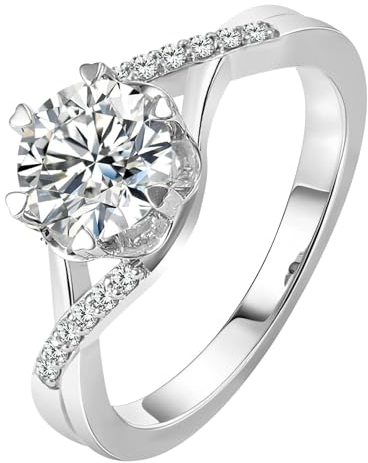 Wycian Wedding Ring Deko, Diamond Ring for Women Original Platin Pt950 Größe 61 (19.4) Moissanit Rundschliff Weiß Personalisiert Für Valentinstag