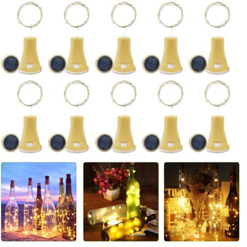XPJBKC Solar Flaschenlicht, 10 Stück Flaschenlichterkette Korken, 2M Korken Lichterkette, Lichterkette für Flaschen, Wasserdicht Solar Wein Flasche Lichter mit 20 LED-Leuchten für DIY Party Garten