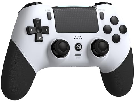 GAMFAMI Wireless Controller with Hall Joystick for PS4/Pro,Slim - with Built-in Speakers/Turbo/Buttons Programming, 1000mAh Battery (White Black)
