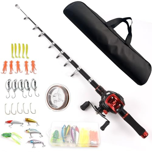YIWENG Angelrute und Rolle Combo 2,1 m Teleskop Angelrute mit Links Hand Baitcasting Rolle