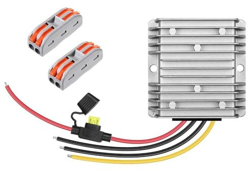 NEWFUN Trasformatore 24 12 Volt, Convertitore di Tensione da 12v a 24v, Elevatore di Tensione, 360W con Fusibile, Connettore Rapido Impermeabile a Spina per Golf Carts Luci LED Auto