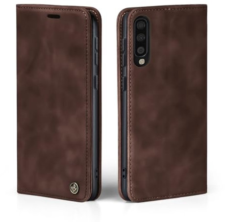 LBH Handyhülle für Samsung Galaxy A70 in Dunkelbraun mit Karten- und Geldfach Smartphone Hülle mit Standfunktion Flip Case Schutzhülle Magnetverschluss Vintage