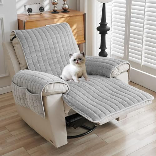 YSZBD Sesselschoner Sesselauflage Sesselbezug rutschfest ,Armlehnenschoner Fernsehsessel Bezug Relaxsessel BezüG FüR Zuhause Mit Kindern Und Haustieren Hund,graywithpockets-1Sitz(53 * 190cm)