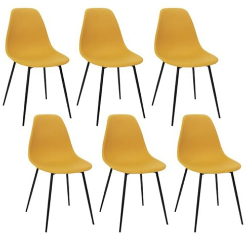 HOME DECO FACTORY 6er-Set Stühle Gustav Modern Klar Gelb und Schwarz | Sperrholz, 6er-Set Stühle Gustav, modernes klares Design, bequeme Sitzfläche, Esszimmer, Gelb und Schwarz