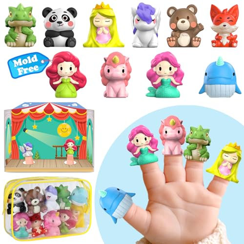 Oriate Märchen Fingerpuppen Kleinkind Spielzeug, Geschichten Zeit Puppets Spielzeug mit Pretend Play Stage, Badespielzeug für Kleinkinder mit Aufbewahrungstasche, 12m+ 10 Pcs