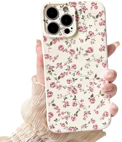 NITITOP Compatible with iPhone 14 Pro Max Case Cute Flower for Women Girls Floral Pink Rose Design Vintage Shockproof Soft Girly Slim TPU Fashion Protective Phone Cover - Pink