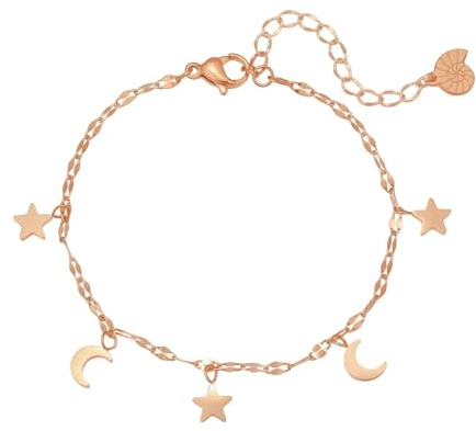 Happiness Boutique Damen Stern und Mond Armkette | Wasserfester Armband | Hochwertiges Armband mit Stern- und Mond-Anhängern in Gold – Roségold, Silber