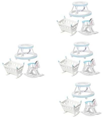 ifundom 12stücke Teiliges Miniatur Möbelset Für Puppenhaus Holz-walkermodel Niedliches Schaukelpferd Und Babybett Blaues Design Für Kreative Spielsz Szenarien Miniatur Puppenhaus