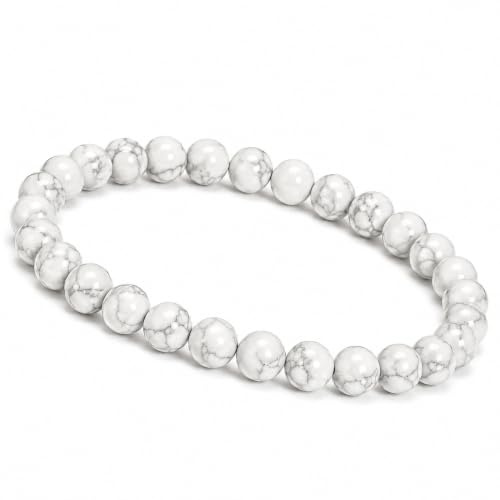 Unique Gems Herren weißer Türkis Armband Naturstein Perlenarmband 8mm elastisch handgefertigt Made in Germany Geschenk für Männer