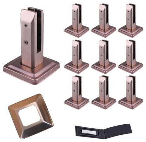 10 espigas cuadradas de cristal de acero inoxidable para valla de piscina, barandilla, barandilla, color oro rosa, 160 mm