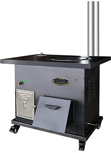 Estufa de camping multifuncional de hierro fundido para exteriores con tanque de agua caliente, horno grande y cocina sin humo, ahorro de energía, estufa de calefacción de leña
