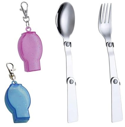 2 Pcs Foldable Stainless Steel Spoons Forks with 2 Case Multi Functional Foldable Fruit Forks Camping Cutlery Spoon and Fork for Outdoor Camping and Hiking