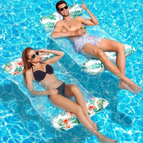 Amteker Wasserhängematte Erwachsene 4 in 1, Luftmatratze Pool XL 2 Stück, Luftmatratze Wasser Pool Zubehör Spaß, Pool Spielzeug, Aufblasbarer Wasserspielzeug Hängematte Erwachsene